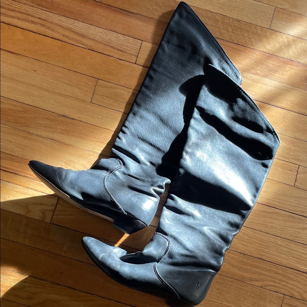 Elegant Frye Black Over the Knee or Cuff Top Leather Boots Womens 8.5 - Picture 3 of 13